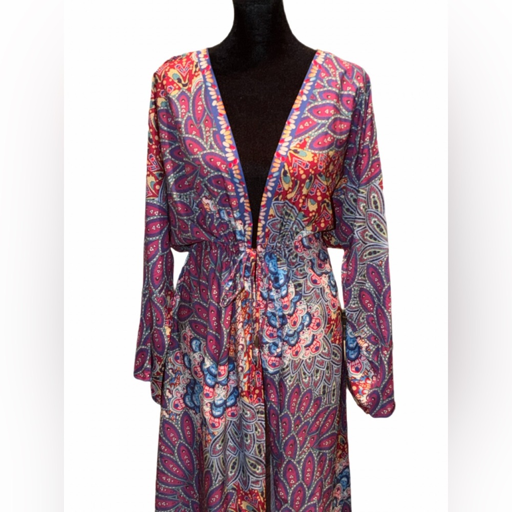 Like New Womens Colorful Bohemian Long Kimono / Cinches around waist, OS/LG - Picture 2 of 8